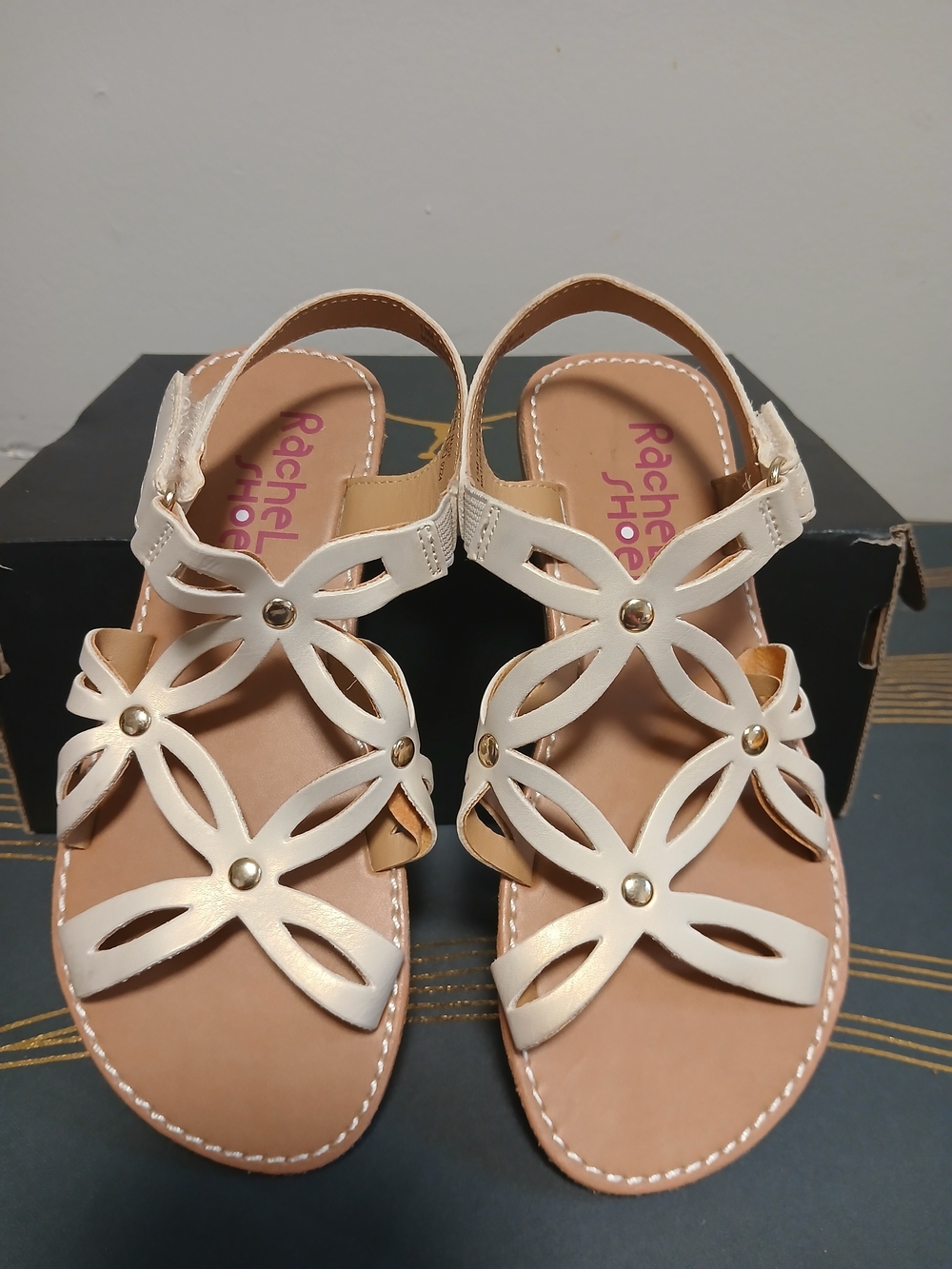 Rachel Shoes Women's Cream Floral Cutout Sandals